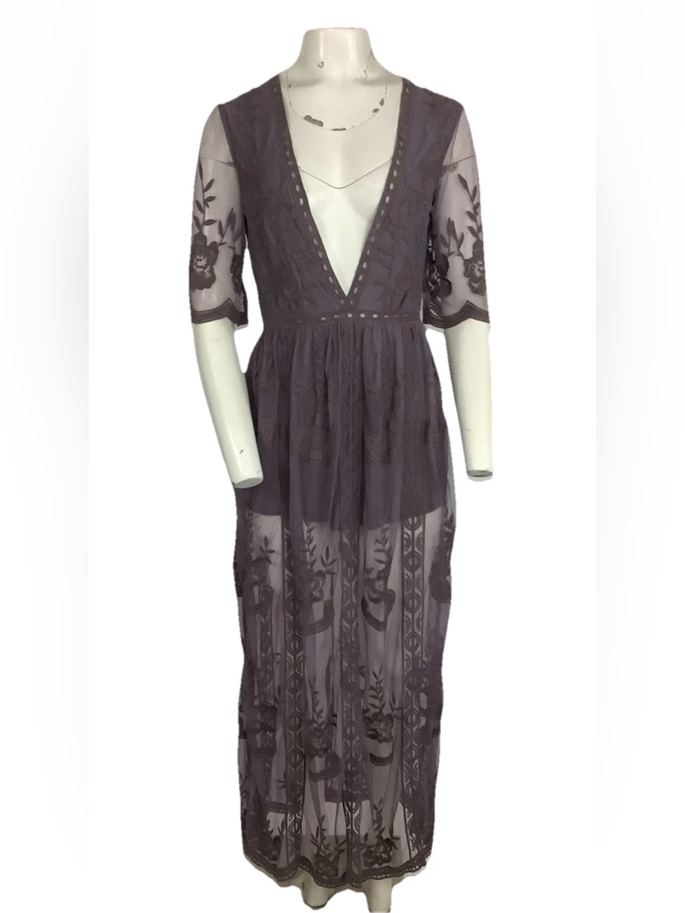 Wishlist Sz M Maxi Lace Sheer Ren Faire Festival Fairy Boho Romantic Dress
